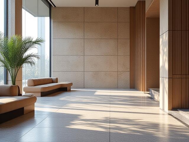 Architektonische Flieseninstallation in einer Hotellobby